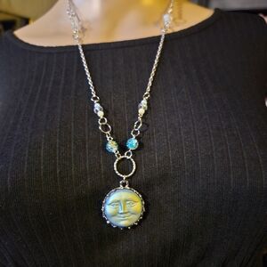 Silver and Blue Sun Pendant Necklace